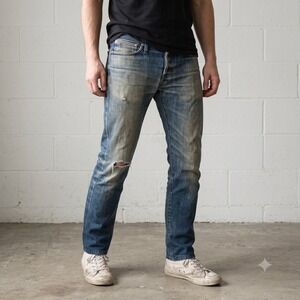 Naked & Famous‎ Weird Guy Jeans Mens 32 Blue Raised Selvedge Raw Denim Tapered